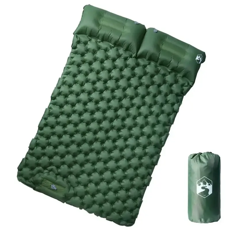 Green Self-Inflating Camping Mattress – Twin-Sized Air Bed with Built-In Pillow Comfort System
