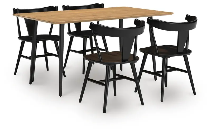 Gretlynn Black & Natural Dining Set: Table + 4 Chairs