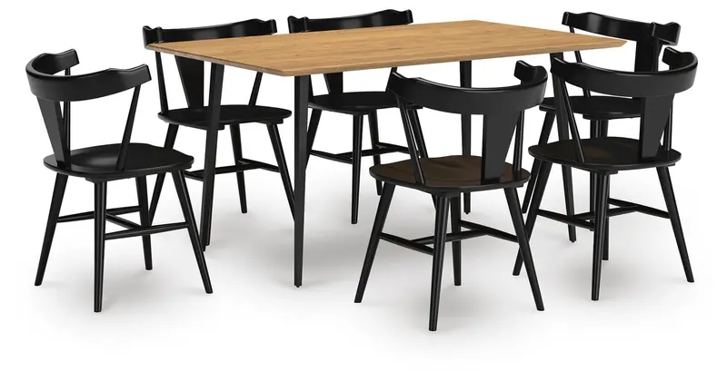 Gretlynn Black & Natural Dining Set: Table + 6 Chairs
