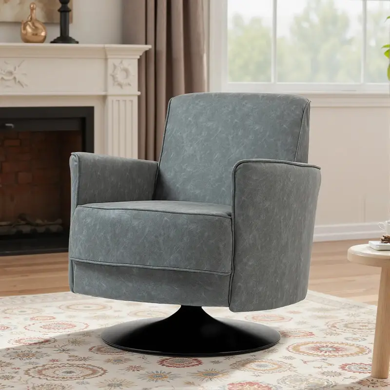 Grey 360° Swivel Accent Chair – PU Leather Armchair with Pocket Spring Cushion | HOMCOM