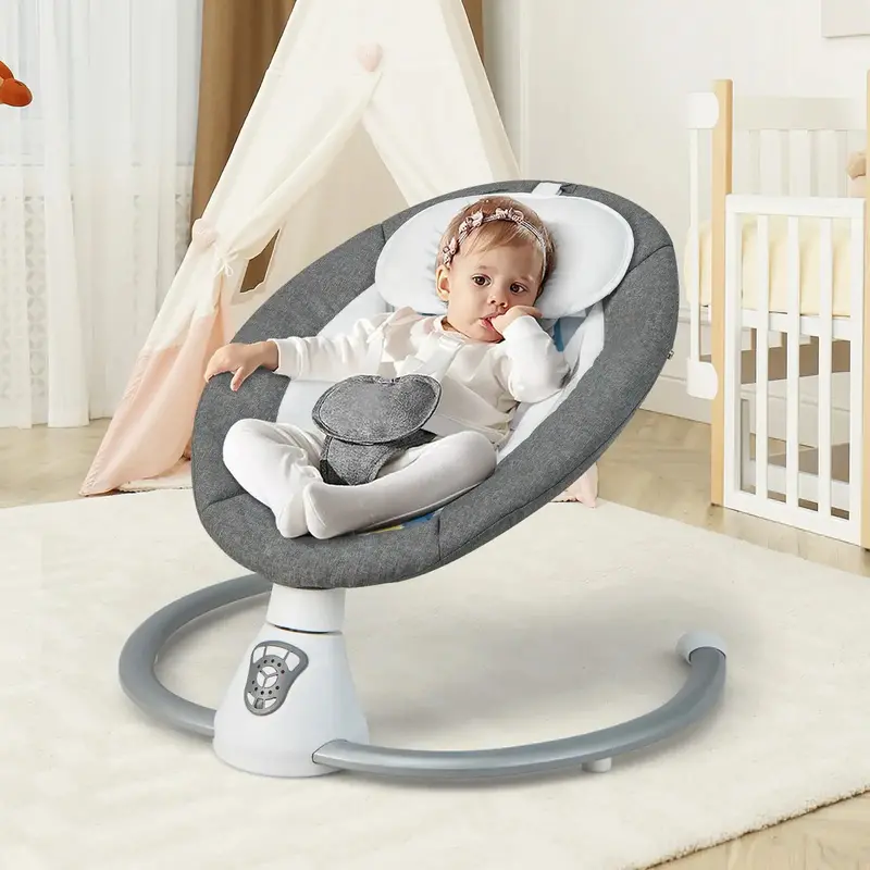 Grey Baby Swing Featuring Scientific 39° Recline Angle | Equipped with Motion Detection & Remote Control by COSTWAY