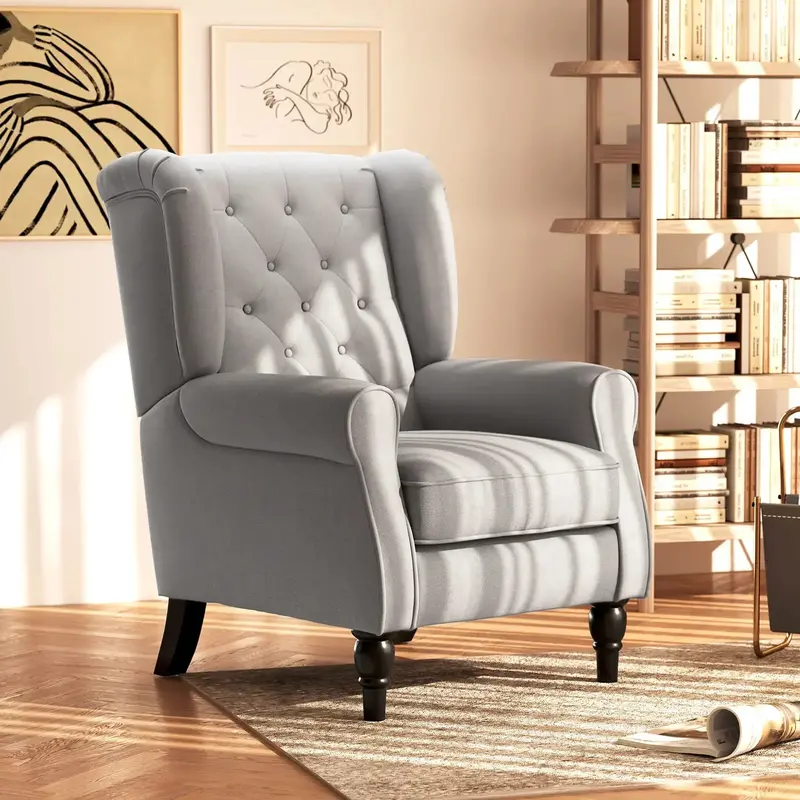 Grey Linen Retro Wingback Chair – Vintage High-Back Design with Diamond Tufting by HOMCOM