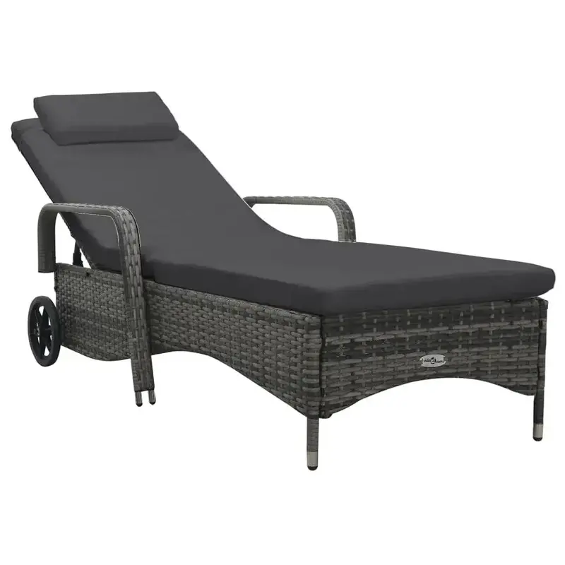 Grey Poly Rattan Sun Lounger with Mobility Wheels – Lightweight Outdoor Recliner