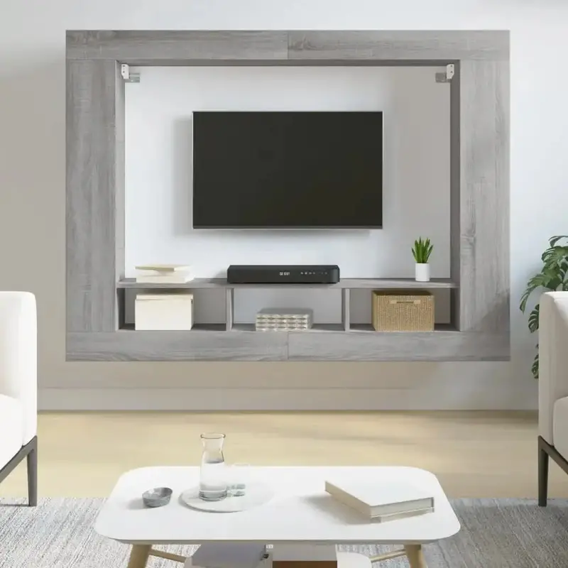 Grey Sonoma Wall-Mounted TV Console – Floating Media Shelf with Display Storage by VIDAXL