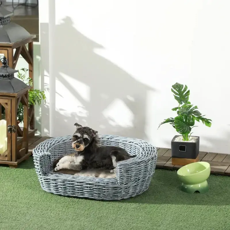 Grey Wicker Elevated Pet Bed – Rattan Basket Style for Cats & Small Dogs (≤4.5 kg) | PAWHUT