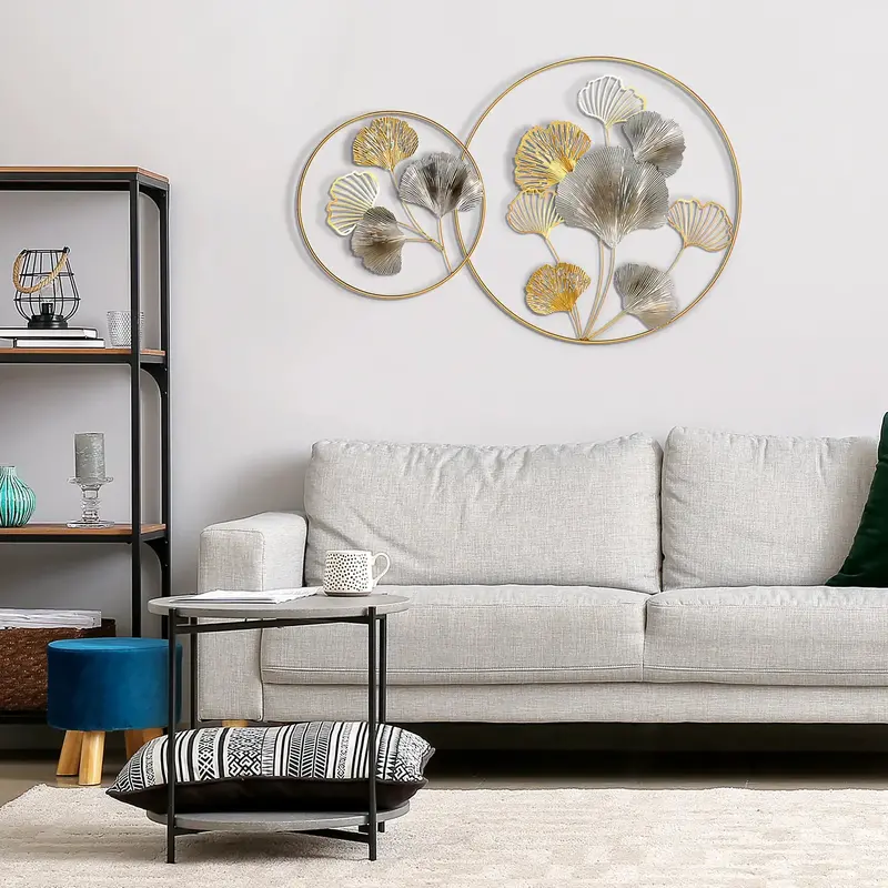Handcrafted 3D Floral Metal Wall Art | Gold-and-Silver Round Frame with Sculpted Cut-Out Blooms by HOMCOM