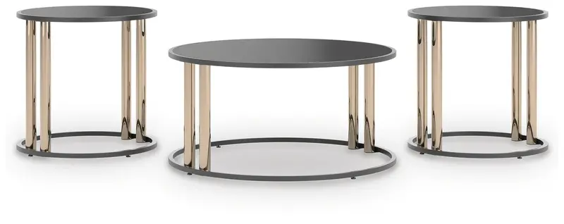 Hannerly Black and Gold Occasional Table Set – 3-Piece Ensemble