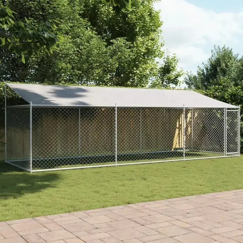 Heavy-Duty Outdoor Dog Kennel with Roof | Galvanised Steel Playpen – Locking Door & Weatherproof Grey Finish