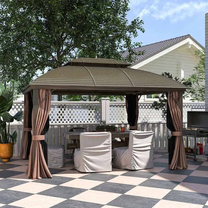 Heavy-Duty Steel Hardtop Gazebo – Aluminium Frame with Mesh Sidewalls – 3.65 x 3m