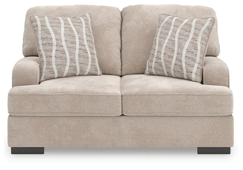 High Profile Taupe Fabric Loveseat for Contemporary Living Rooms