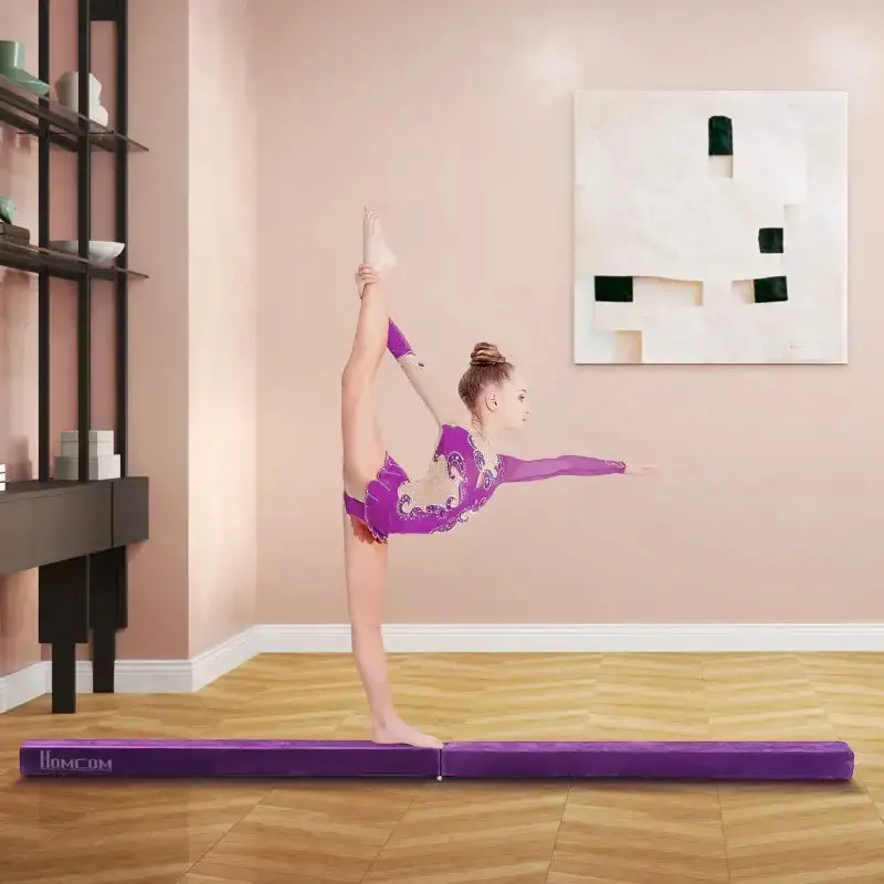 HOMCOM 8ft Folding Balance Beam – Competition-Width Suede-Covered Gymnastics Beam in Purple