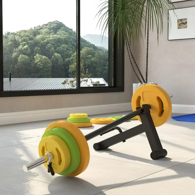 HOMCOM Adjustable 20 kg Barbell Set with Safety Jack, Chrome Bar & Secure Weight Plates