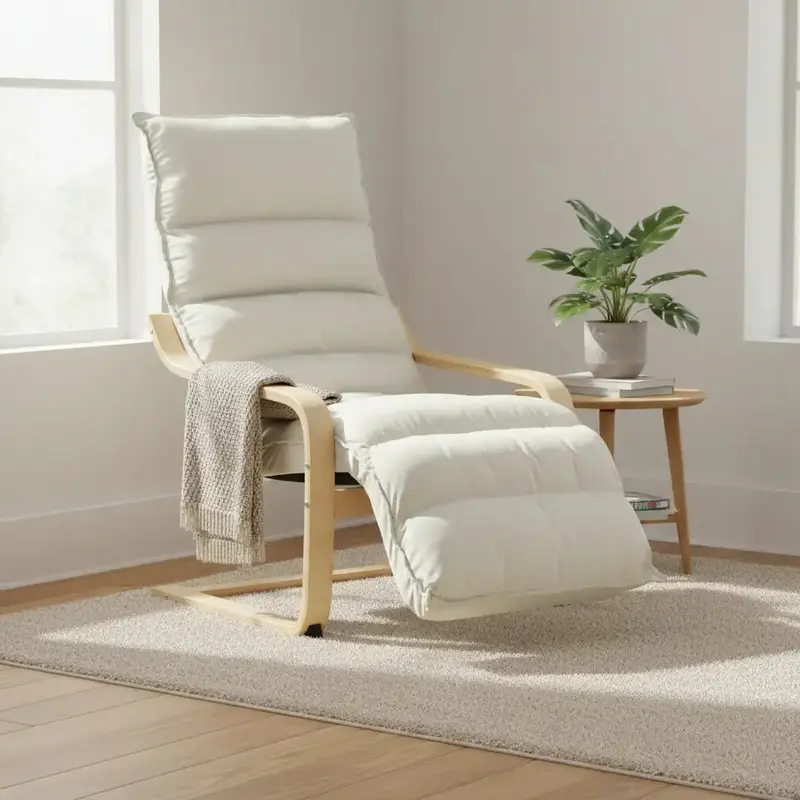 HOMCOM Cream Velvet Rocking Lounge Chair – Padded 12cm Seat Recliner with Gentle Rocking Motion