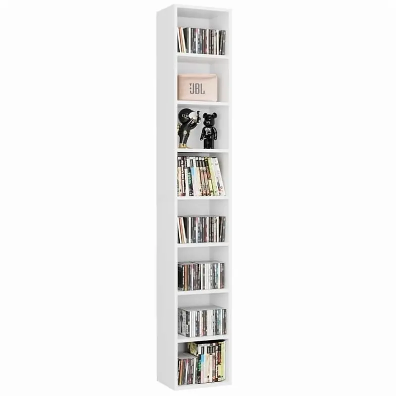 Homfa 8-Tier Media Storage Tower – White CD/DVD Organizer with Adjustable Shelves