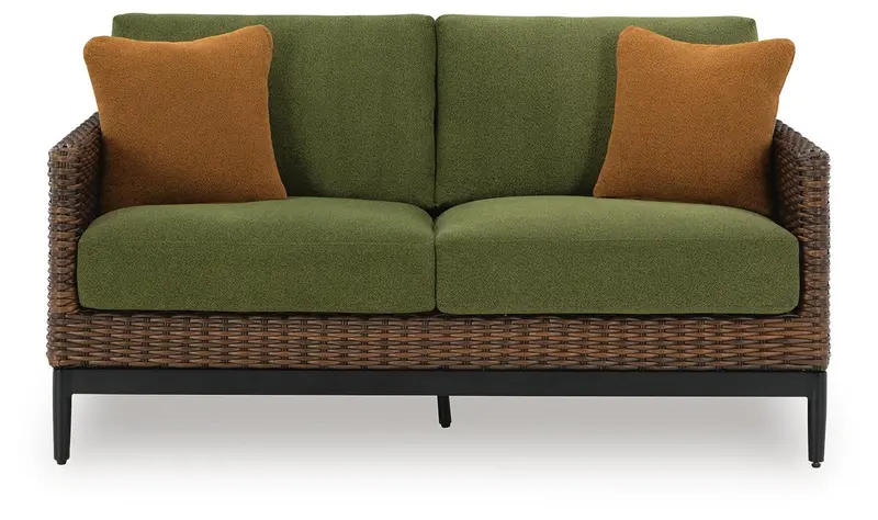 Horizon Hall Loveseat – Brown & Green Fabric with Cushioned Seat