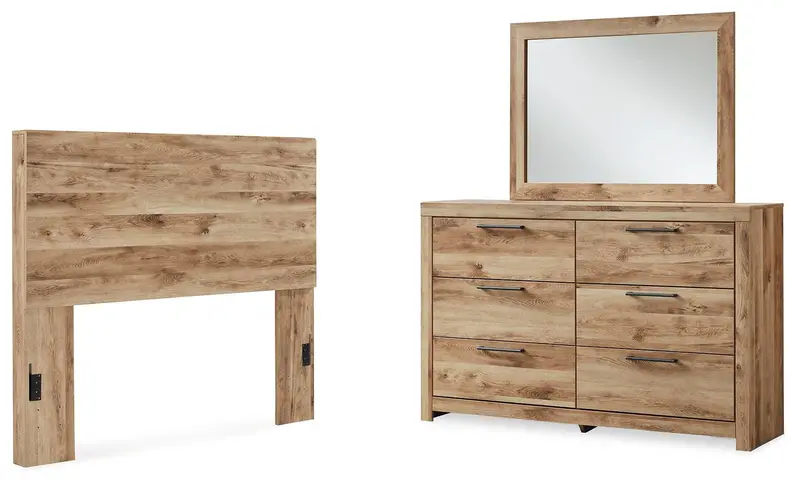 Hyanna Tan Brown Full Bedroom Set: Panel Headboard, Dresser & Mirror