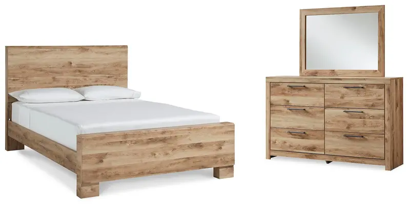 Hyanna Tan Brown King Panel Bed with Dresser and Mirror
