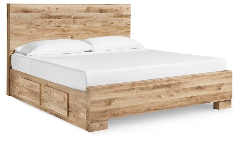 Hyanna Tan Brown King Panel Bed with Dual Side Storage Drawers