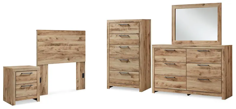 Hyanna Tan-Brown Twin Panel Headboard Collection: Dresser, Mirror, Chest, and Nightstand
