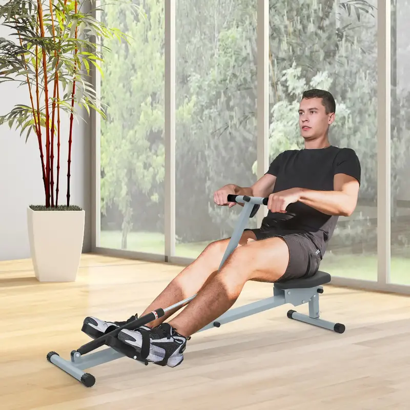 Hydraulic Rowing Machine with 12 Resistance Levels & Backlit LCD Monitor | HOMCOM