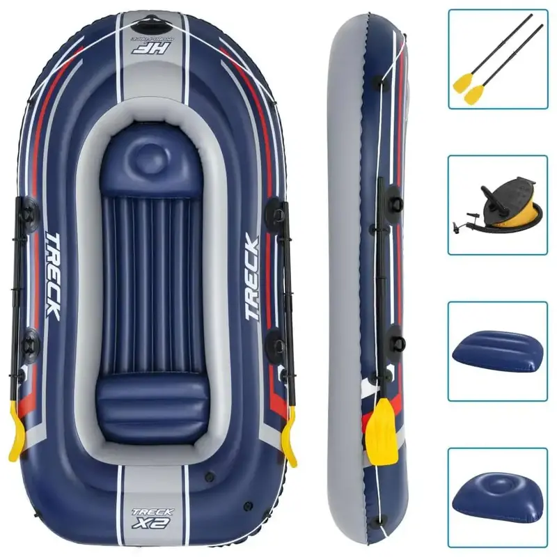 Hydro-Force Treck X2 Inflatable Dinghy (255cm) | 2+1 Seater Lightweight Boat with Oars & Pump by BESTWAY