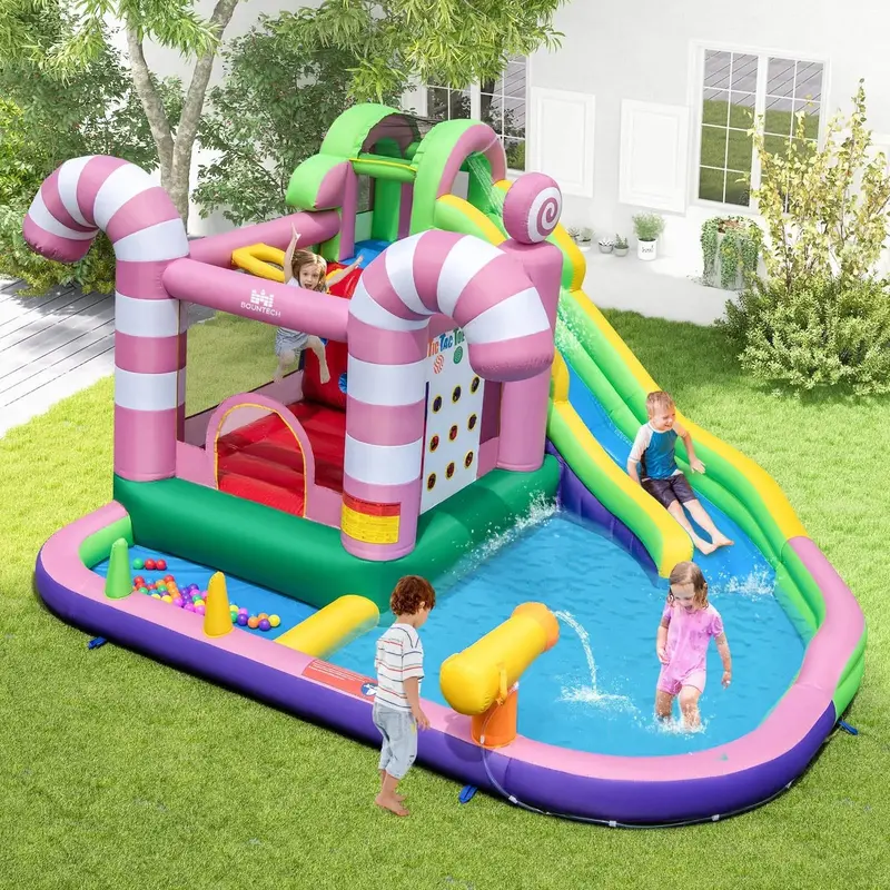 Inflatable Candy-Themed Water Park for Kids – 9-in-1 Splash Fun with Slide, Ball Pit & Interactive Games by COSTWAY