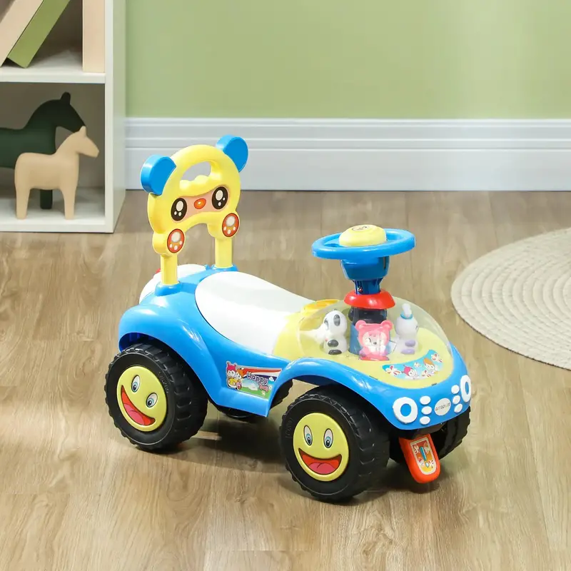 Interactive Blue Baby Sliding Car | Ride-On Toy with Flashing Lights, Melodies, and Under-Seat Storage Compartment | AIYAPLAY