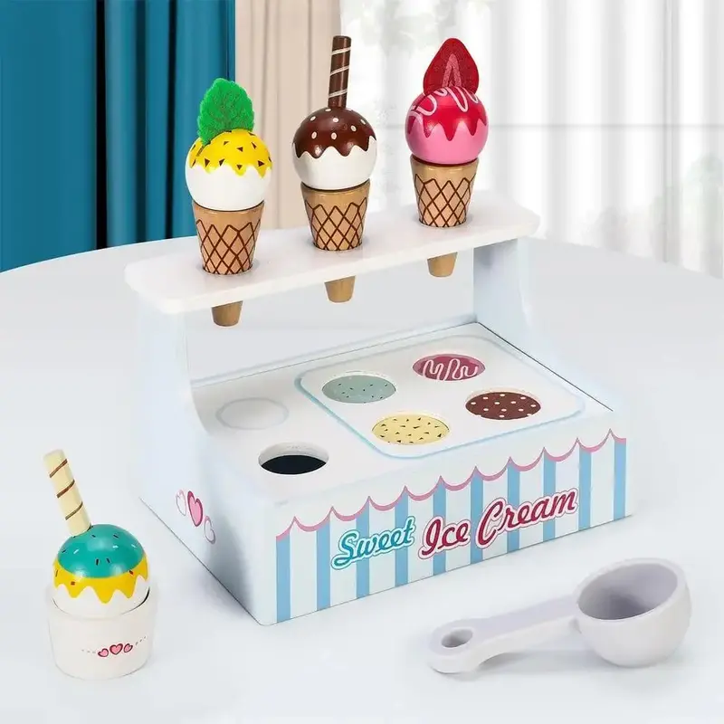 Interactive Ice Cream Parlour Playset – 14-Piece Wooden Shop Kit with Counter & Toppings | SOKA®