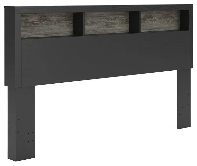 Jonnifer Black-and-Gray King Bookcase Headboard Featuring Spacious Shelving
