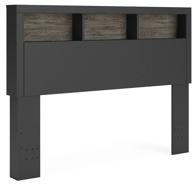 Jonnifer Black-and-Gray Queen-Sized Bookcase Headboard with Open Shelving