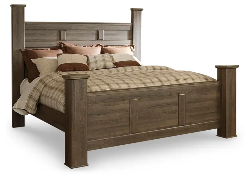 Juararo Dark Brown California King Poster Bed