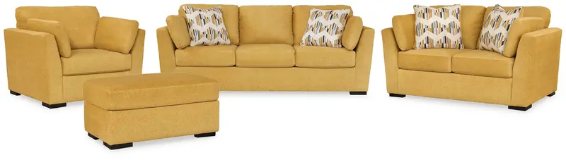Keerwick Sunflower Fabric Sofa Set – Sofa, Loveseat, Chair & Ottoman