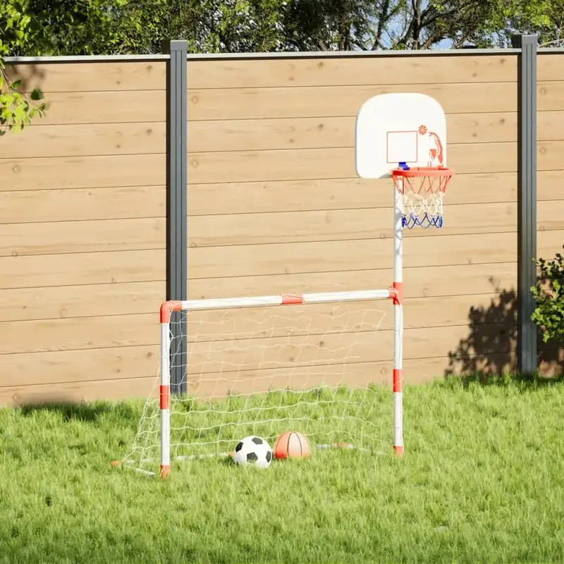 Kids’ Dual-Sport Play Set: Football Goal & Basketball Hoop (98x145cm) with Mini Balls and Pump – VIDAXL