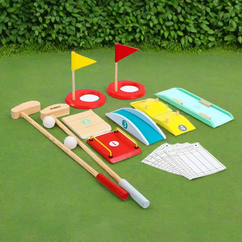 Kids’ Wooden Mini Golf Set | Indoor/Outdoor Starter Kit with 2 Clubs, Flags & Obstacles by SOKA®