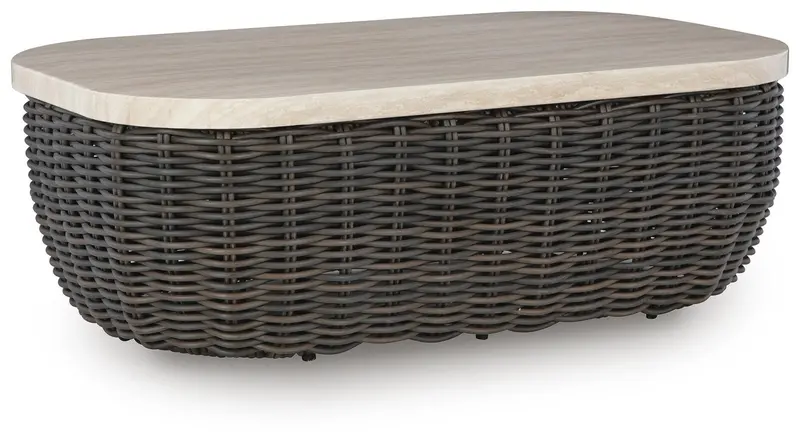 Kimora Beige and Dark Brown Rectangular Cocktail Table with Wood Accents