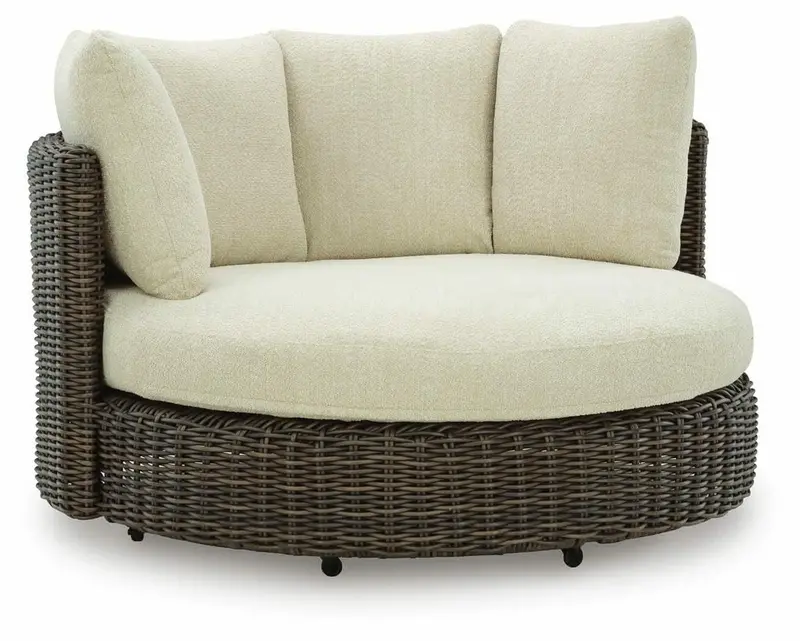 Kimora Beige-and-Dark Brown Swivel Lounge Chair with Cushion