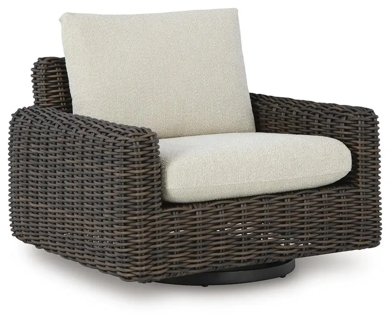Kimora Beige and Dark Brown Upholstered Swivel Glider Lounge with Cushion