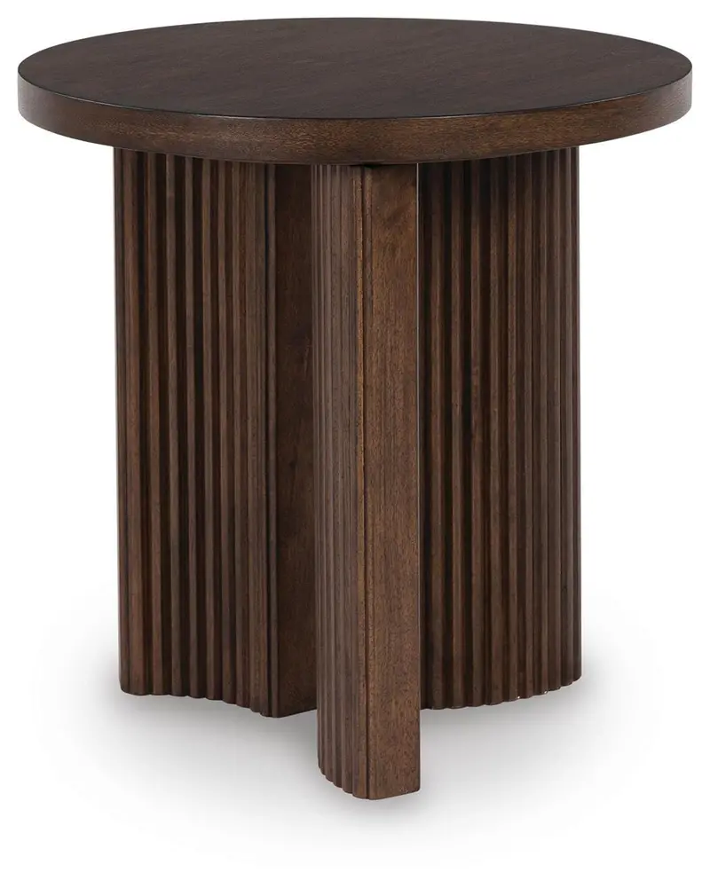Korestone Dark Brown Round Wooden End Table with Pedestal Base