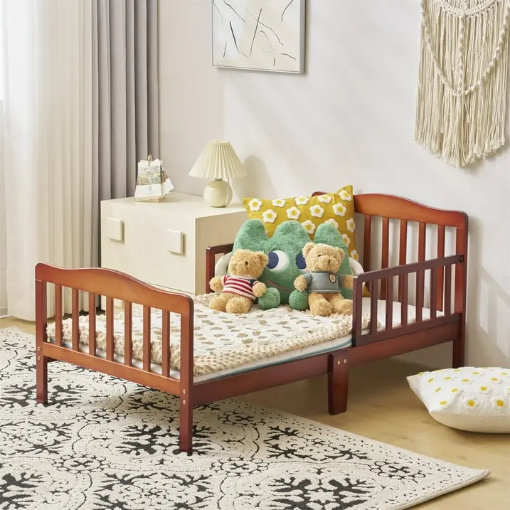 Ktaxon Solid Wood Toddler Bed with Safety Rails – Espresso Finish, Twin Size