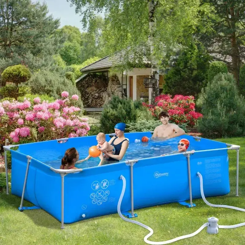Large Above-Ground Paddling Pool – 292 x 190 cm, Heavy-Duty 1000D PVC + Filter Pump | OUTSUNNY