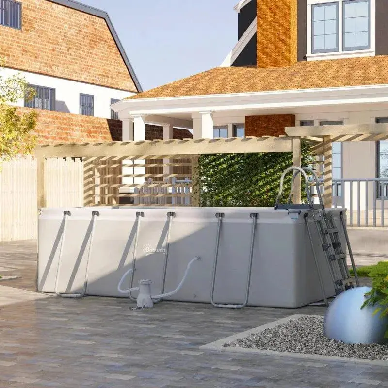 Large Above-Ground Swimming Pool Kit – 400 cm Grey Steel Frame with Pump & Ladder