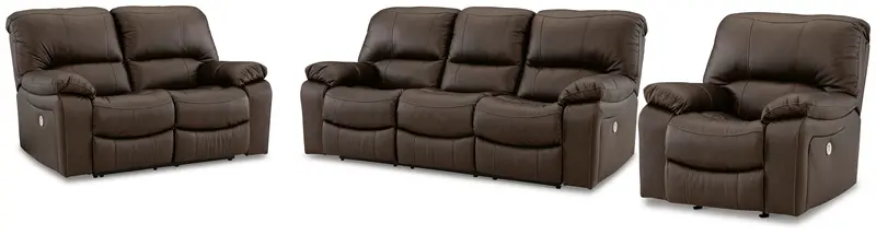 Leesworth Dark Brown Sofa-Loveseat-Recliner Living Room Set