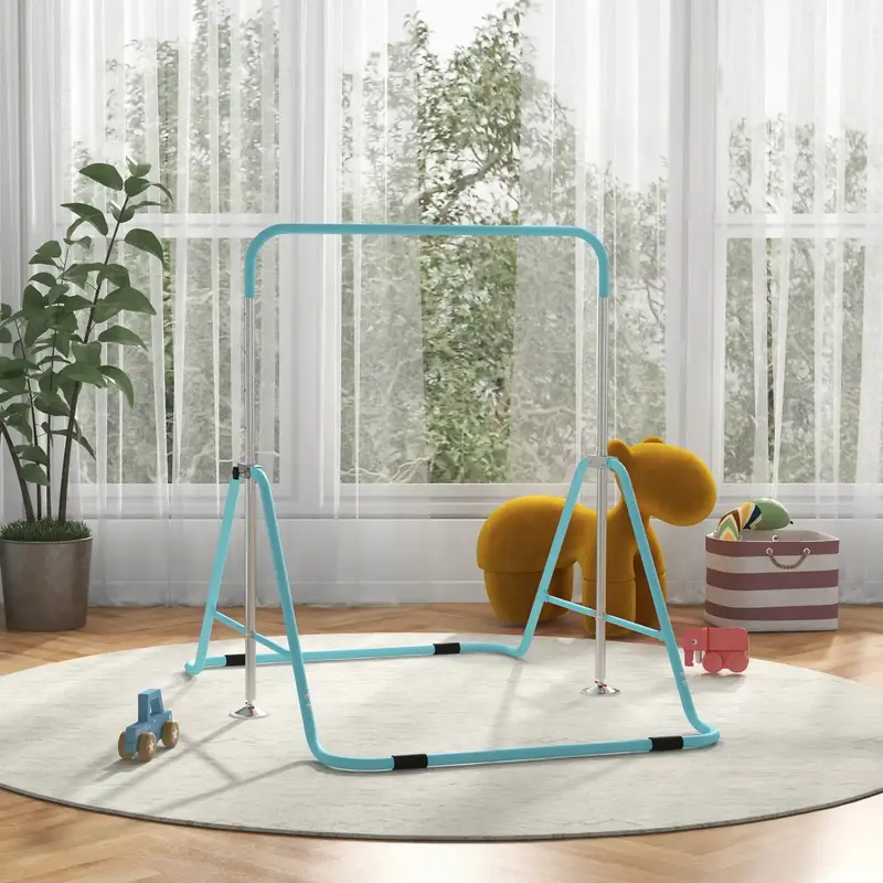Light Blue Adjustable Gymnastics Bar for Children – Foldable Steel Frame, 88.5–128.5cm Height – HOMCOM