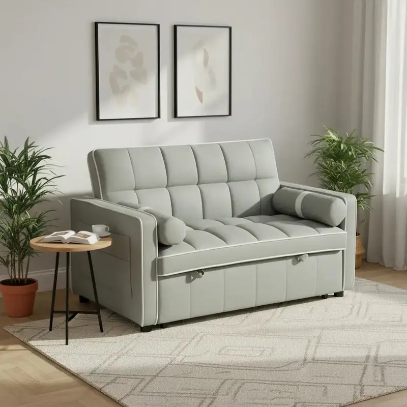 Light Grey Linen Two-Seater Sofa Bed – 3-in-1 Convertible Recliner with Pull-Out Double Mattress by HOMCOM