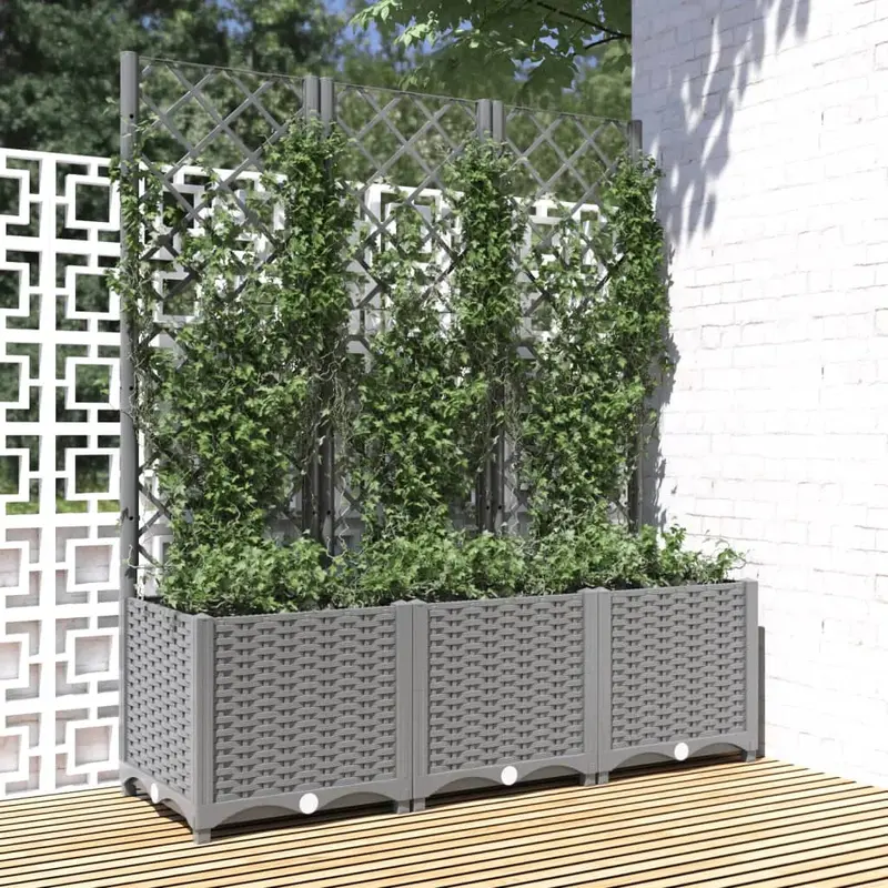 Light Grey Trellis Planter – Polypropylene Raised Bed with Climbing Support by VIDAXL