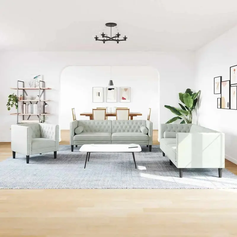 Light Grey Velvet 3-Seater Sofa – Classic Tapered Legs & Timeless Silhouette by VIDAXL
