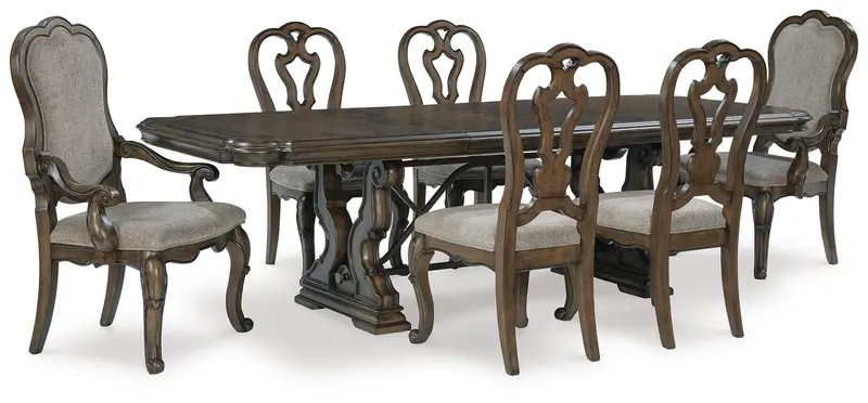 Maylee Dark Brown Dining Set: Table + 6 Chairs