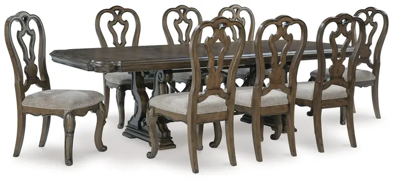 Maylee Dark Brown Dining Set: Table + 8 Chairs