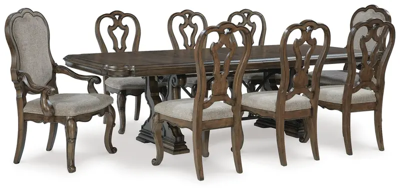 Maylee Dark Brown Dining Set: Table + 8 Chairs