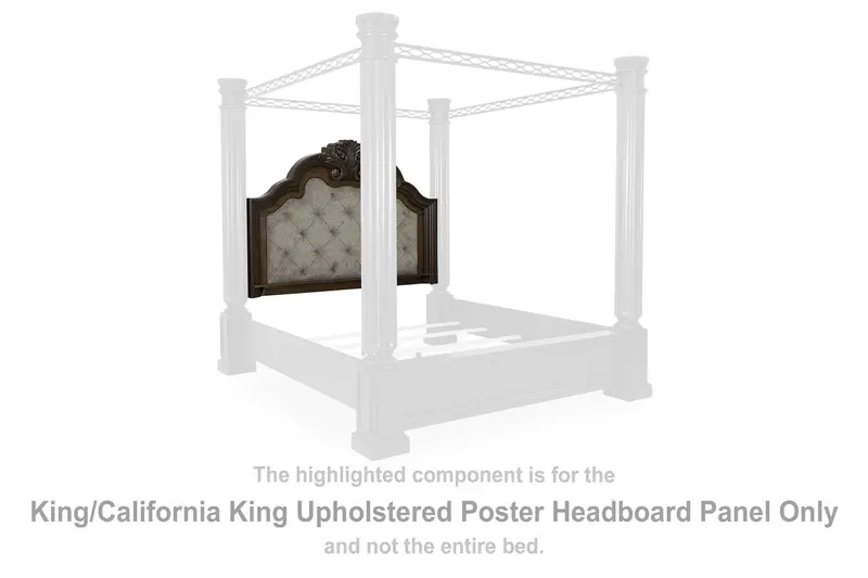 Maylee Dark Brown King or Cal King Poster Bed – Upholstered Headboard & Footboard